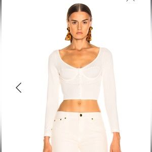 Fleur du Mal White Ribbed Long Sleeve Top